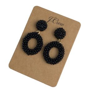 J. Crew Black Mini Beaded Drop-Hoop Earrings